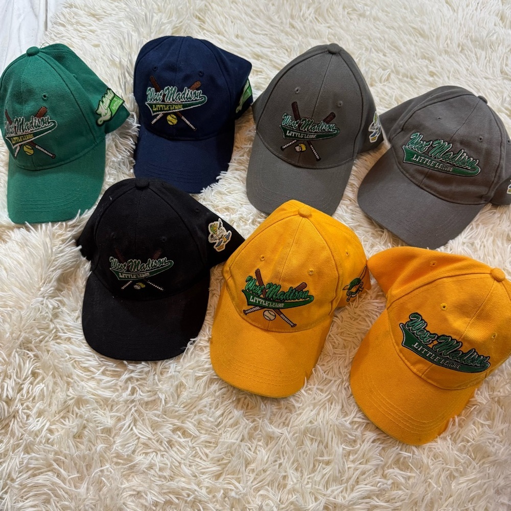 Lot of 7 West Madison (WI) Little League Colorful Baseball Caps Collection